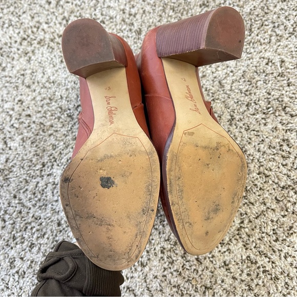 Sam Edelman Dark Cognac Chunky Heel Ankle boots Leather Booties Size 8.5 - Picture 6 of 9